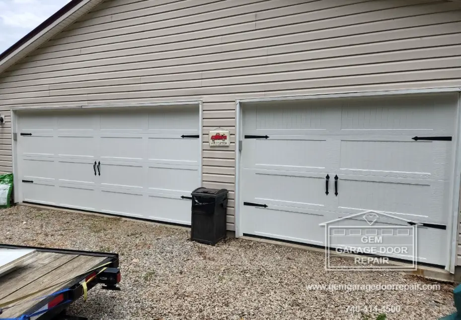 Carriage style door with handles and hinges